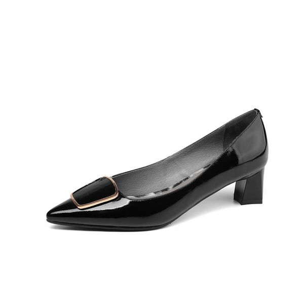 

genuine leather high heel shoes women heels spring autumn pointed toe shoes office career comfortable beautiful, Black