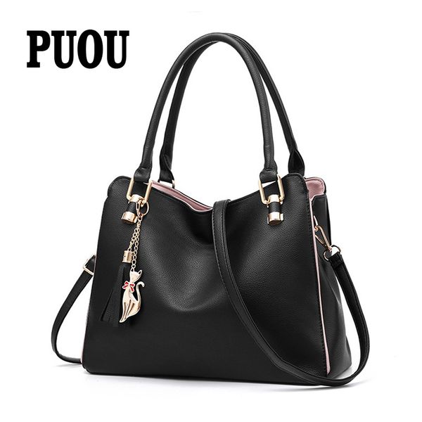 

нсну мягкий pu кожа сумка для женщин сумки моды кисточкой cat подвеска tote сумки марка женский crossbody сумка черный