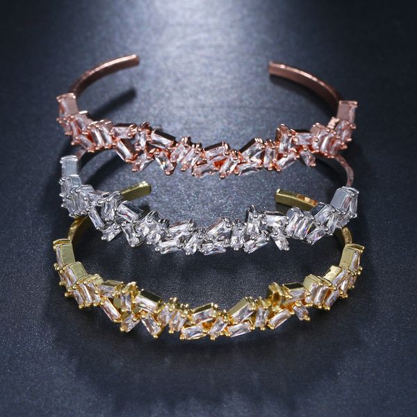 

fashion open adjustable bracelet bangles for women crystal zircon 4 gorgeous colors lady jewelry wedding bracelet party jewelry, Black