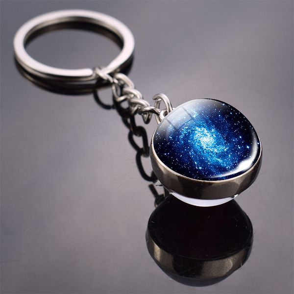 

keychains модные солнечной системы в искусстве стеклянный шар key chain луна земля марс двойной стороне подвеска вселенная jewelry 2020, Silver