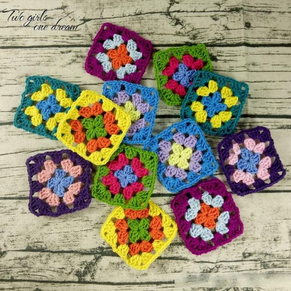 

diy crochet doilies multicolor coasters square table mats decoration handmade crochet cup pad 9cm wool clothes patch 50pcs/lot t200524