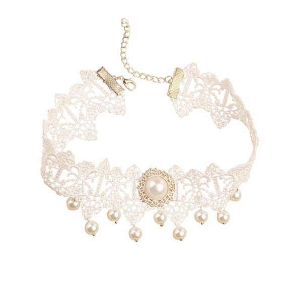 

1pc romantic women choker vintage fake pearl lace decor bridal choker collar necklace for women ladies jewelry accessories, Golden;silver