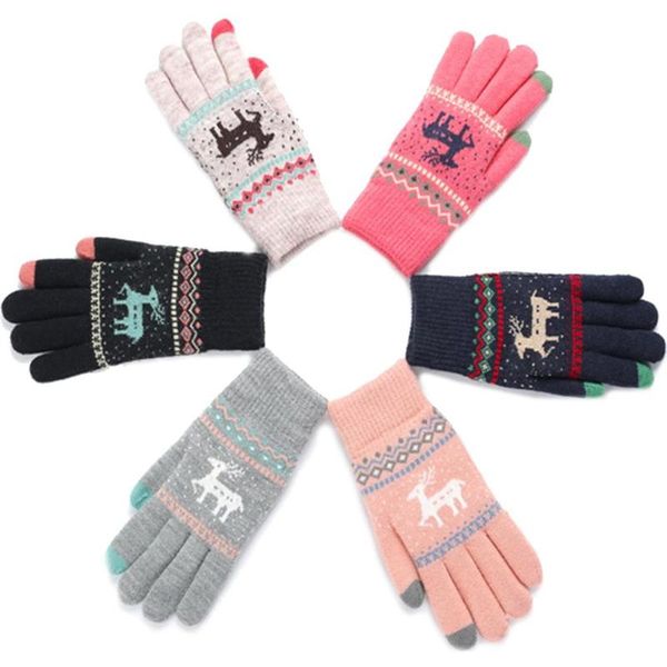 

trendy christmas deer knitted gloves women thicken touch screen gloves winter warm full finger mittens christmas gift, Blue;gray