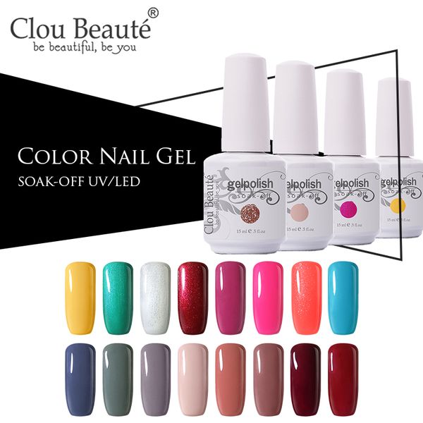 

clou beaute soak off gel varnish nail polish 40 color led uv nail gel lacquer unhas em nude pink glitter lak enamel 15ml, Red;pink
