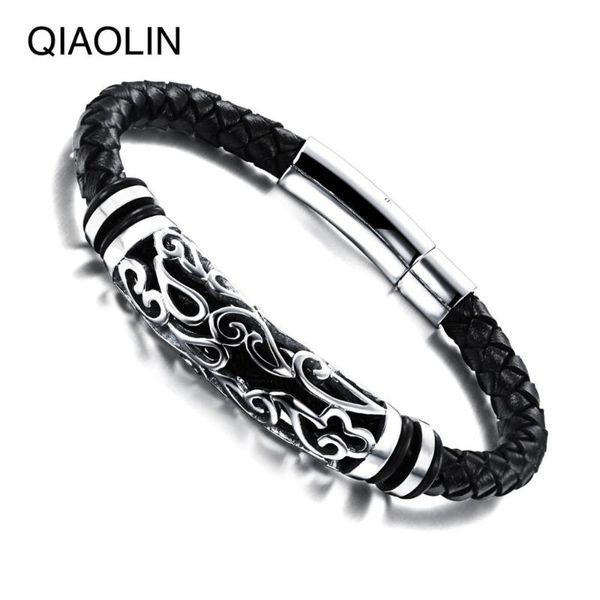 

charm bracelets trendy men jewelry genuine leather stainless steel grain clasp rope bracelets&bangles male jewerly gifts, Golden;silver