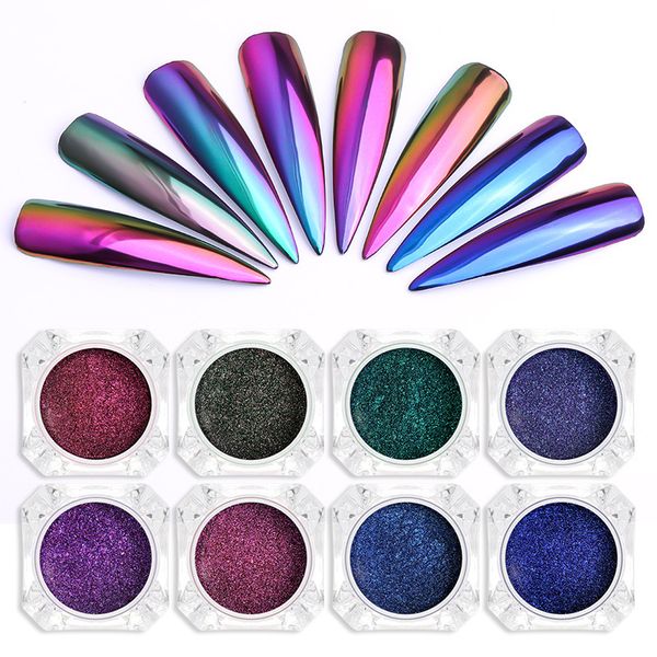 

1box chameleon mirror laser nail glitter powders auroras effect nail art chrome pigment dust glitters diy design decoration, Silver;gold