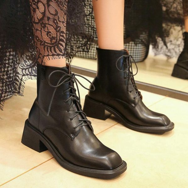 

retro square toe cross strap riding boots chunky heel ankle boots short faux leather fashion women 2020 black beige brown