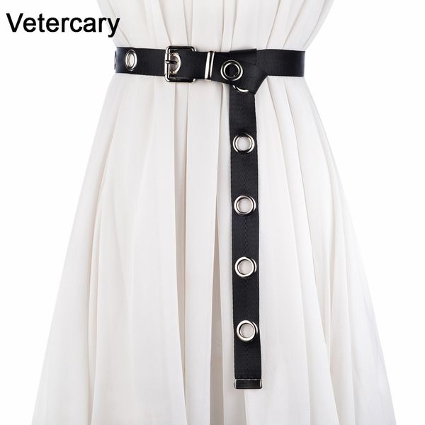 

belts silver metal round hole for women punk black long personality canvas belt lady bar party decorate fabric, Black;brown