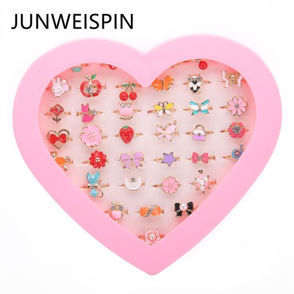 

cluster rings junweispin 36-12pcs kids children's little girl jewelry adjustable ring in box pretend play and dress up random shapes, Golden;silver