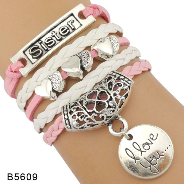 

charm bracelets wedding engagement gift infinity love brother friends little middle big sister bridesmaid leather wrap for women, Golden;silver