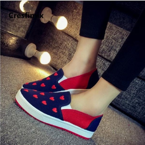 

cresfimix women fashion spring & summer navy blue slip on flat shoes female cute heart printed shoes lady round toe a337, Black
