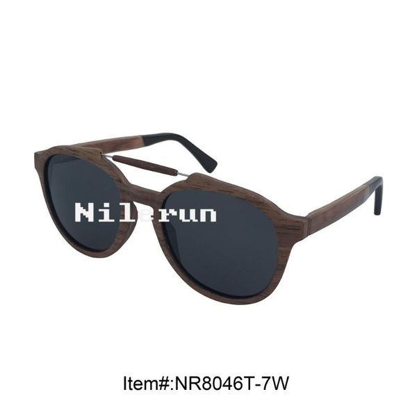 

sunglasses nilerun brand metal wood double nose bridges oval cat eye walnut with acetate temple tips, White;black
