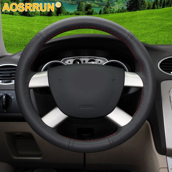 

aosrrun car accessories genuine leather car steering wheels cover for kuga 2008-2011 focus 2 2005-2011 c-max 2007-2010