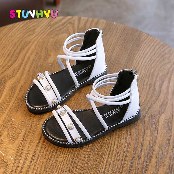 

2020 summer new children girl sandals fashion roman shoes slip patent leather pearl girls princess shoes toddler kids sandals, Black;red