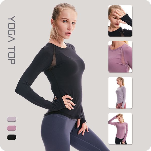 

spring and summer new fitness body-hugging net red yoga clothes tight long-sleeved dancing dress tight top, White;red