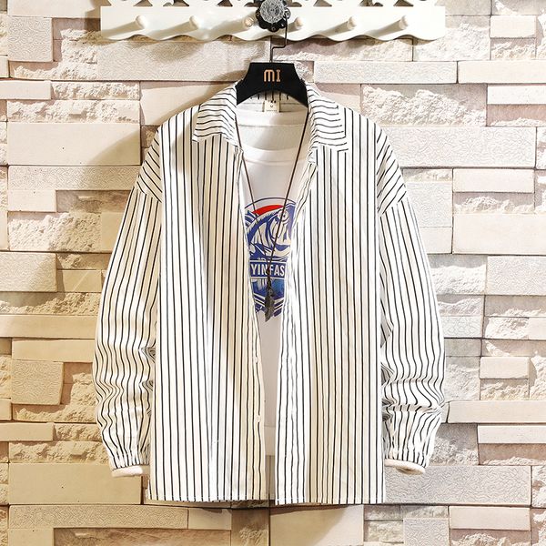 

hip hop streetwear casual striped white black shirt men long sleeve clothes kg-294