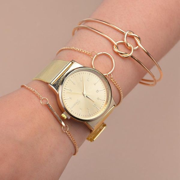 

charm bracelets 4 pcs/set geometric double knot circle for women fashion alloy gold color bangles female jewelry party gifts, Golden;silver