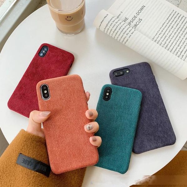 

suitable for iphone11pro phone case xsmax flannel autumn and winter simple 7p solid color corduroy anti-fall protective cover