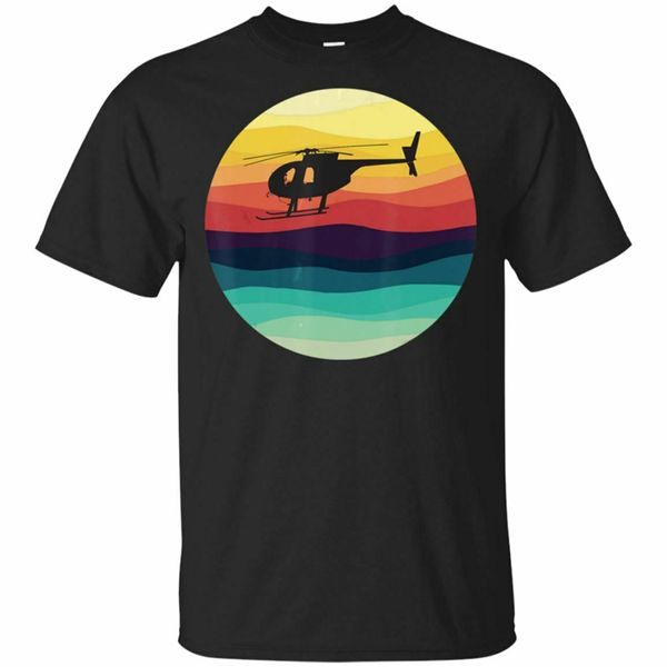 

retro helicopter silhouette md 500 sunset pilot black, navy t-shirt s-6xl personality custom tee shirt