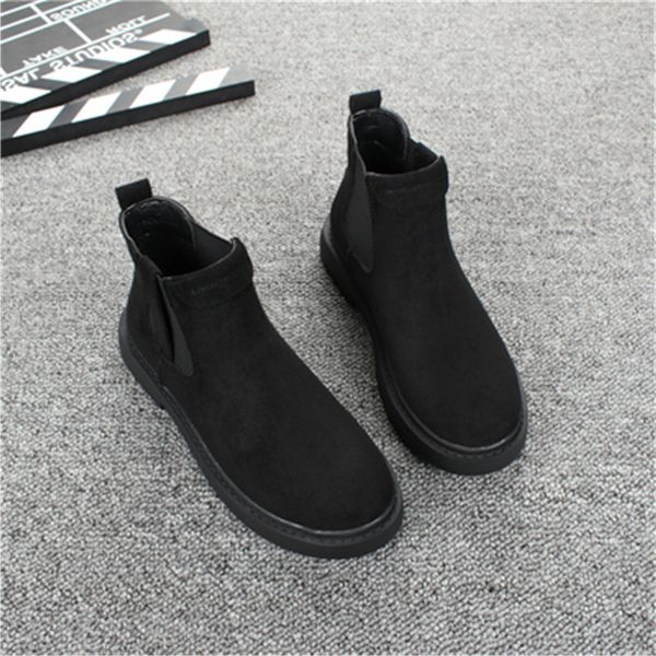 

autumn winter chic women ankle boots round toe flats ladies office shoes flock short fur warm boots female eu 35-40 botas mujer, Black