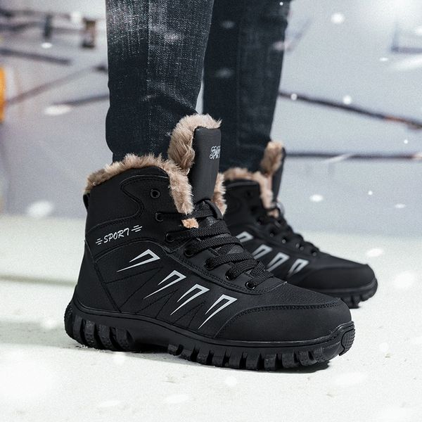 

yiqitazer men ankle shoes man snow boots geniune leather warm winter boots outdoor men climbing winter shoes plus size, Black
