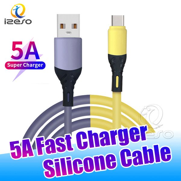 

5a fast charger type c usb cable liquid silicone line high speed charge 1m 2m 3ft 6ft sync data cable quick charging izeso