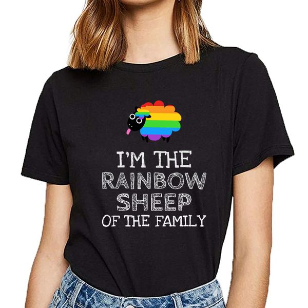 

t shirt women im the rainbow sheep of the family funny white cotton female tshirt