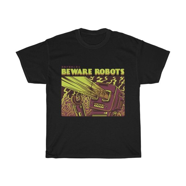 

beware robots classic crew neck tshirt men t shirt