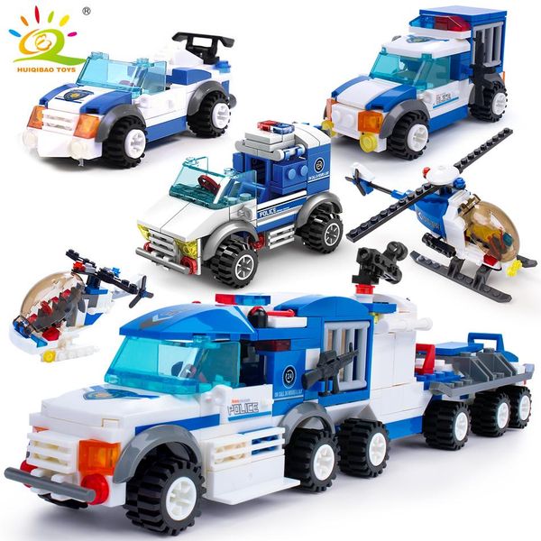 

huiqibao figures policemen toys car police prison bricks 367pcs children city truck building construction blocks helicopter 4in1 yxlbkd