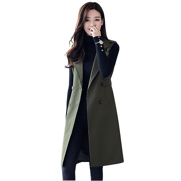 

2020 fashion sleeveless vest jacket women solid color double breasted belt slim long waistcoat female plus size casual 3329, Black;white
