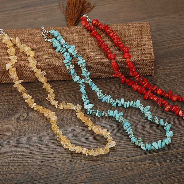 

New Irregular Gravel Beads Natural Stone Charms Necklaces Chokers for Girls Handmade Statement Necklace Fashion Jewelry, Silver