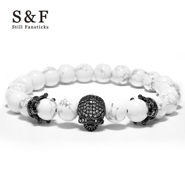 

skull bracelet white bead bracelets for women jewelry men pulseira masculina feminina erkek bileklik pulseras bijoux 2020, Black