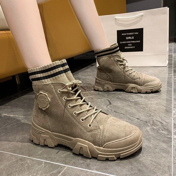 

2020 new autumn winter womens boots warm leather boots women high maritn boot girls fashion knitting shoes casual sneakers, Black