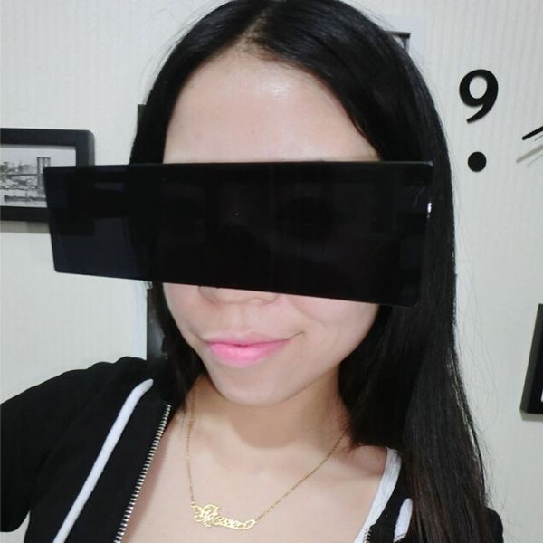 

black bar sunglasses one piece rectangle sun glasses deal with it, White;black