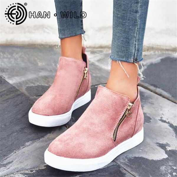 

boots women platform ankle wedges sneakers ladies slip on creepers flat shoes woman short botas mujer size 35-43, Black