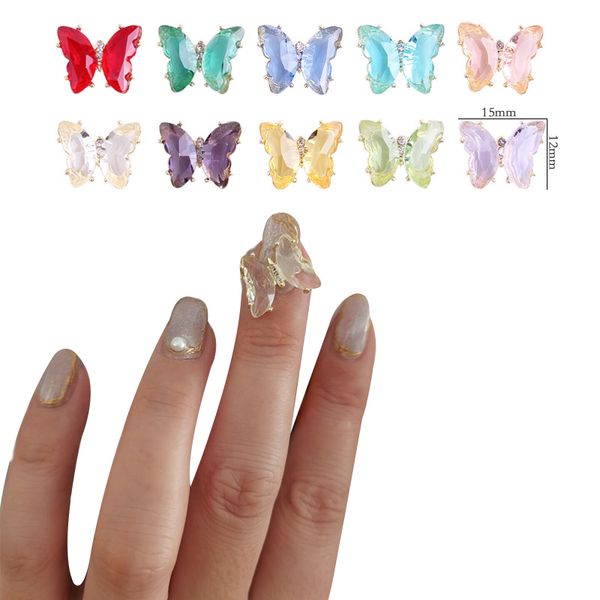 

nail art decorations 2pcs/set crystal butterflies jewelry 3d aurora metal edge butterflys rhinestones for nails accessories, Silver;gold