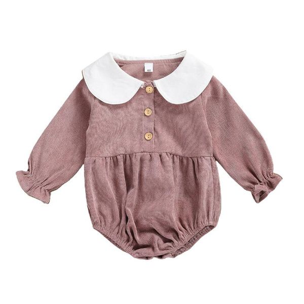 

0-24m autumn baby girls boys bodysuits 0-12m solid peter pan collar ruffles long sleeve jumpsuits 6 colors, Blue