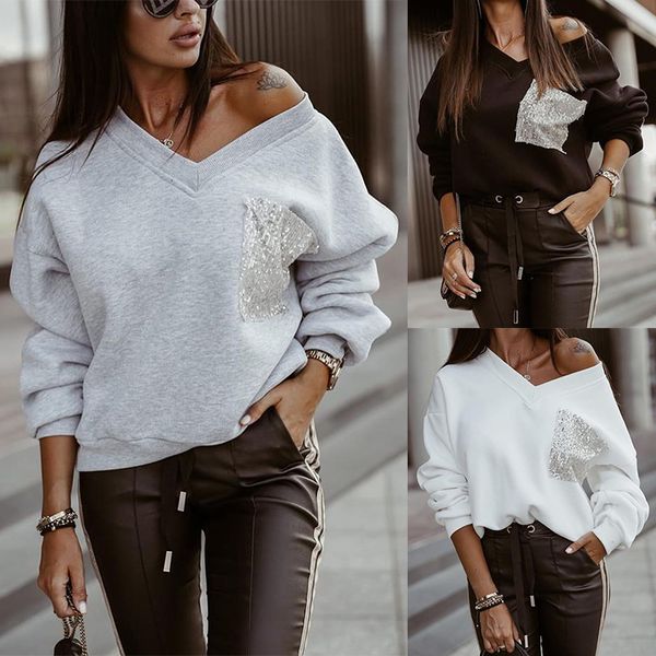 

dropshipping fashion womens designer loose hoodies pullover solid color fake pocksts long sleeve sweatshirts casual female clothing, Black