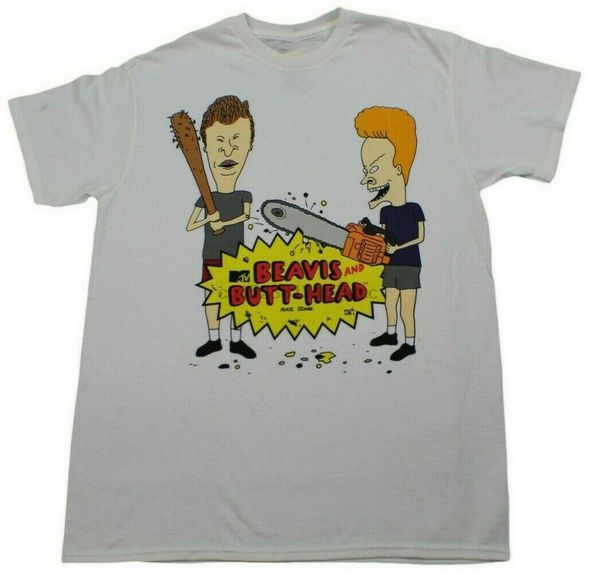 

mtv beavis and butthead at it again t-shirt white mens retro 90s cartoon tv tee short-sleeved tee shirt
