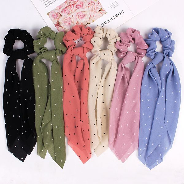 

summer style dot printed multicolor women headwear turban diy bow streamers hair scrunchies ribbon hair ties horsetail ties solid head wrap