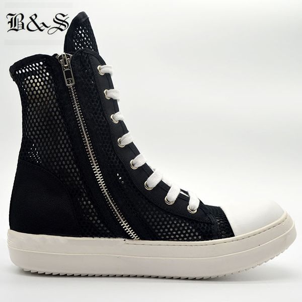 

boots black& street 2021 summer fashion net nylon hollow luxury trainer rock hip hop breathable high lovers shoes
