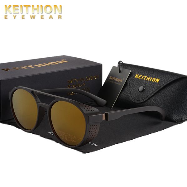 

sunglasses keithion retro round polarized steampunk men women brand designer glasses shades uv protection, White;black