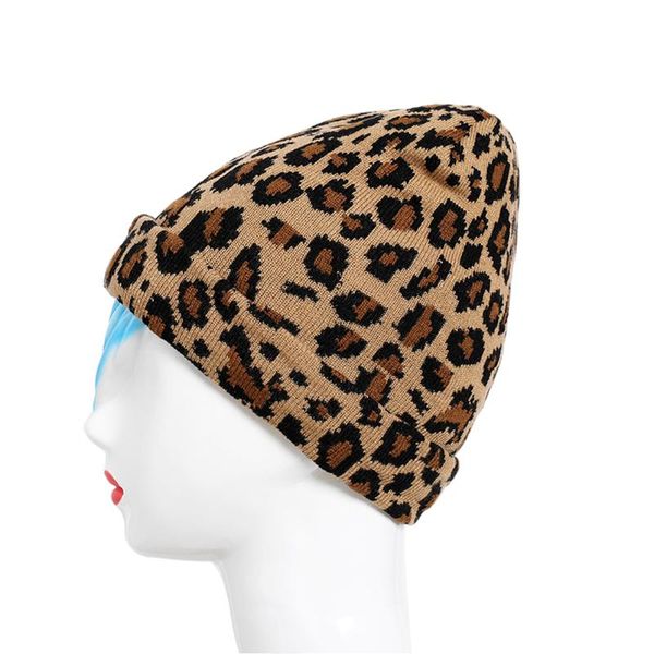 

women adults autumn winter soft stretch warm outdoor daily beanie cap fashion headwear thick casual leopard print party knit hat, Blue;gray