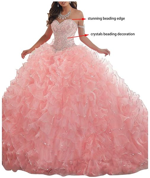 Wanshaqin Abito da Ballo di Promenade con Scollo a Cuore in Rilievo Quinceanera con Volant in Organza da Donna Abiti Quinceanera