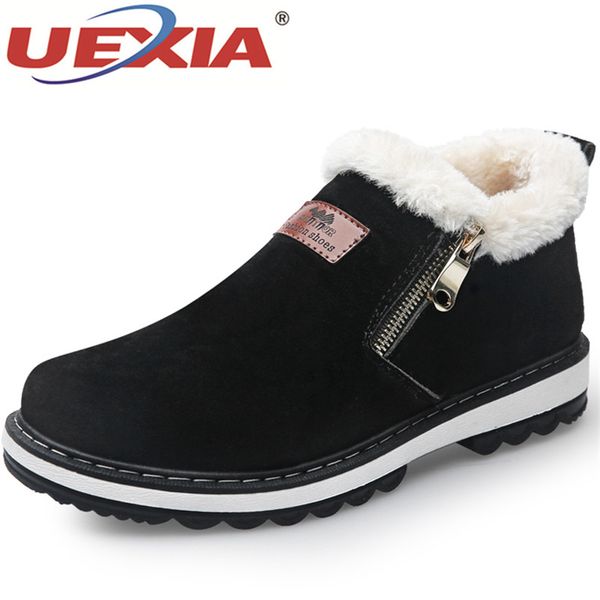 

uexia new outdoor warm cotton boots autumn winter men zipper casual shoes botas wild metal brand cotton shoes men boots footwear, Black