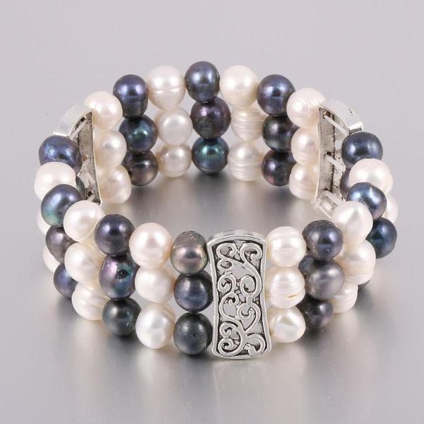 

natural pearl bracelet three row structure design high-end elegance for women charm party jewelry gifts size 19cm, Golden;silver