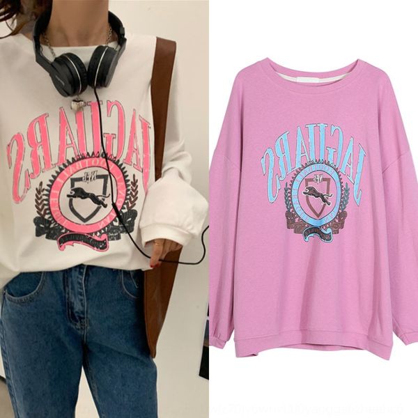 

women's sweater loose korean style autumn 2020 new tide net red printed round neck sweater pullover bf mid-length pullover roaou, Black