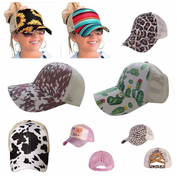 

fashion sunflower ponytail baseball cap 16 styles criss cross washed cotton ball cap plaid cactus high messy buns hats dda551-2, Blue;gray