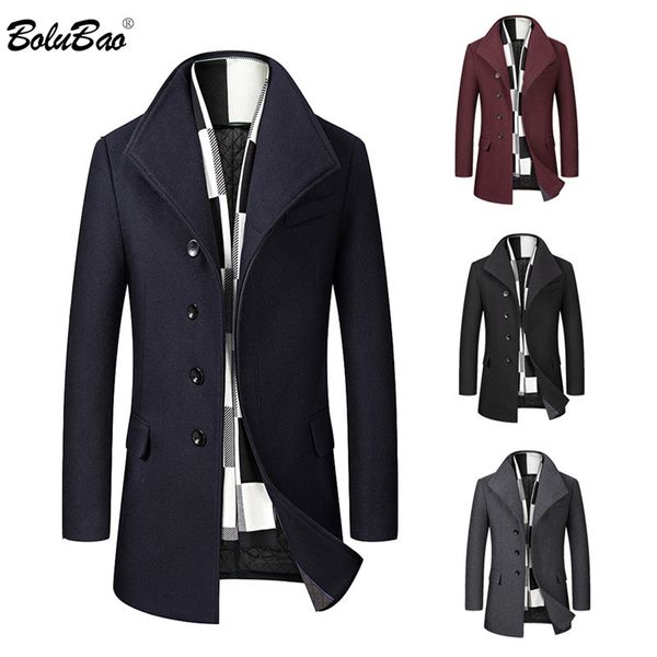 

bolubao wool blend coats men winter new men's solid casual wild wool overcoat quality brand business luxurious coat male, Black