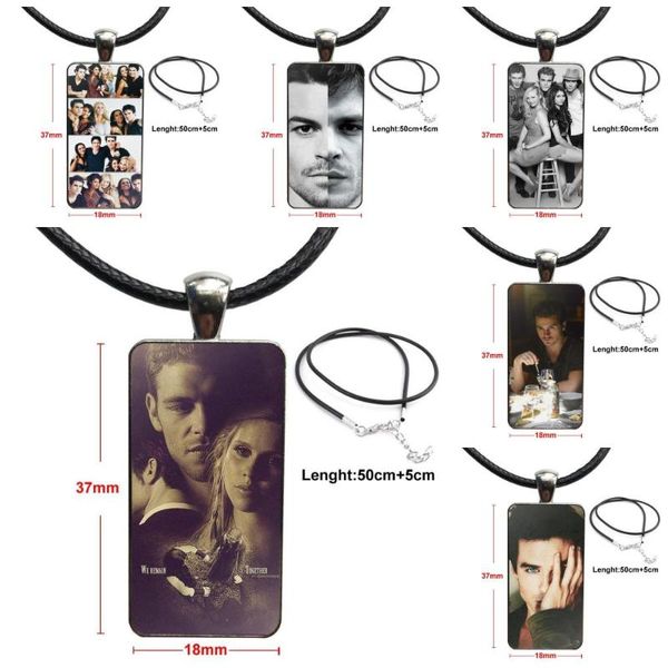

the originals and the vampire diaries for women party glass cabochon choker pendant rectangle necklace steel color jewelry, Silver